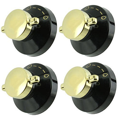 Stoves Genuine Gas Oven/Cooker/Hob Flame Control Knob (Black & Gold, Pack of 1,2,3,4,5 or 6)