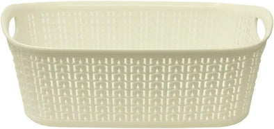 JVL Knit Design Loop Plastic Rectangular Small Storage Basket with Handles, Ivory, 3 Litres