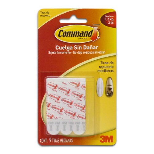 3M Command Medium Mounting / Replacement Strips Pack of 9 Medium Strips