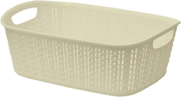 JVL Knit Design Loop Plastic Rectangular Small Storage Basket with Handles, Ivory, 3 Litres