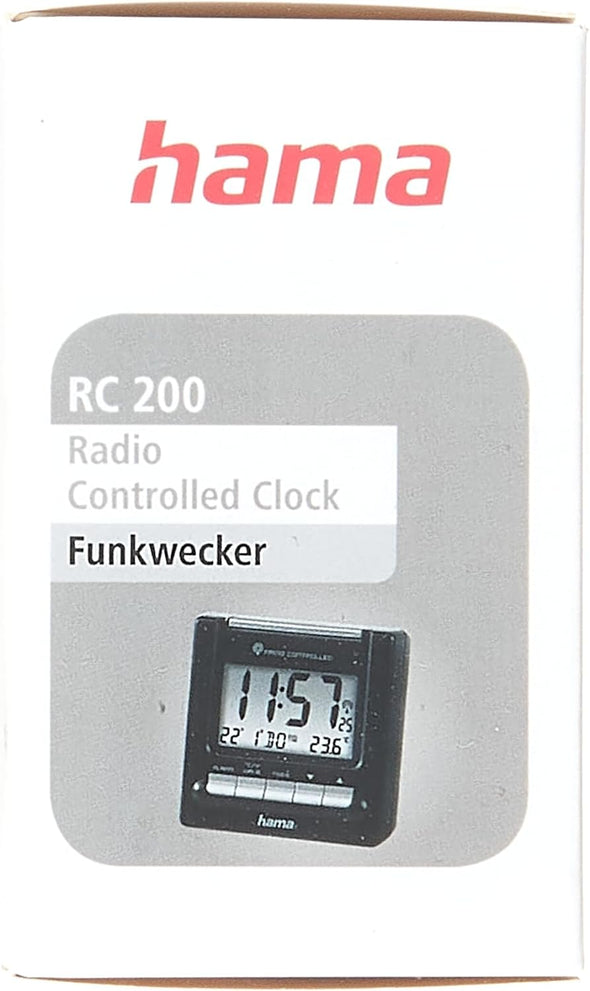 Hama RC200&nbsp;Travel Radio Alarm Clock, Thermometer, Backlight, 2&nbsp;Alarm Times, Automatic Time Adjustment&nbsp;&ndash;&nbsp;Black