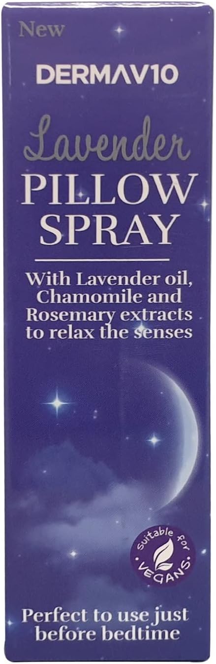 Derma V10 Pillow Spray, Lavender Oil, Chamomile and Rosemary Extract, Reduces Stress and Anxiety, Improves Sleep, Calms Body and Mind, Easy to Use, Vegan Friendly