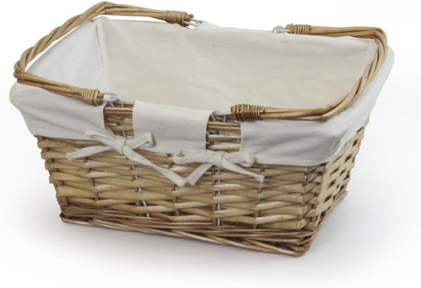 JVL Buff Split Willow Shopping Storage Basket with Cream Lining