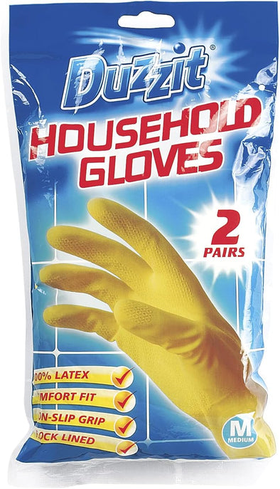 Duzzit Household Gloves, Rubber Gloves, 2 Pairs, Medium
