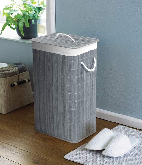 COUNTRY CLUB Rectangular Bamboo Laundry Hamper Basket Clothes Storage Organizer With Lid