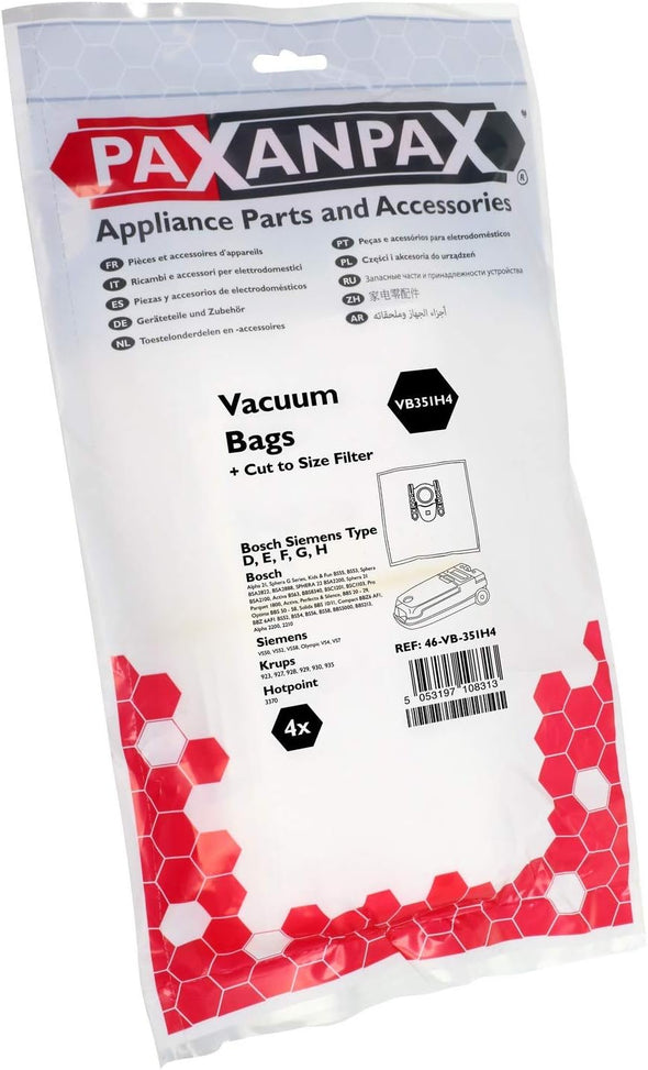 Paxanpax VB351H4 Compatible SMS Bags & Filter Kit Bosch Siemens 'Type D,E,F,G,H'