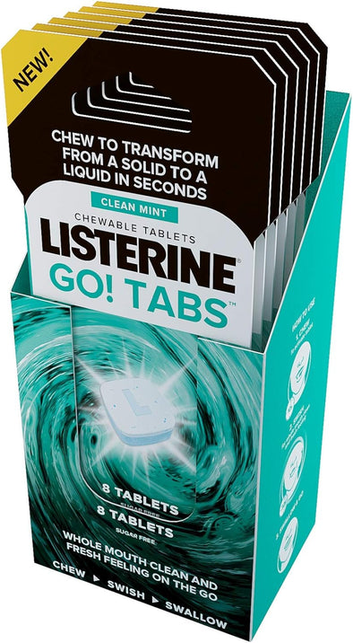 Listerine Go! Tabs Sugar Free Tablets with Clean Mint Flavour for Fresh Breath On-the-Go