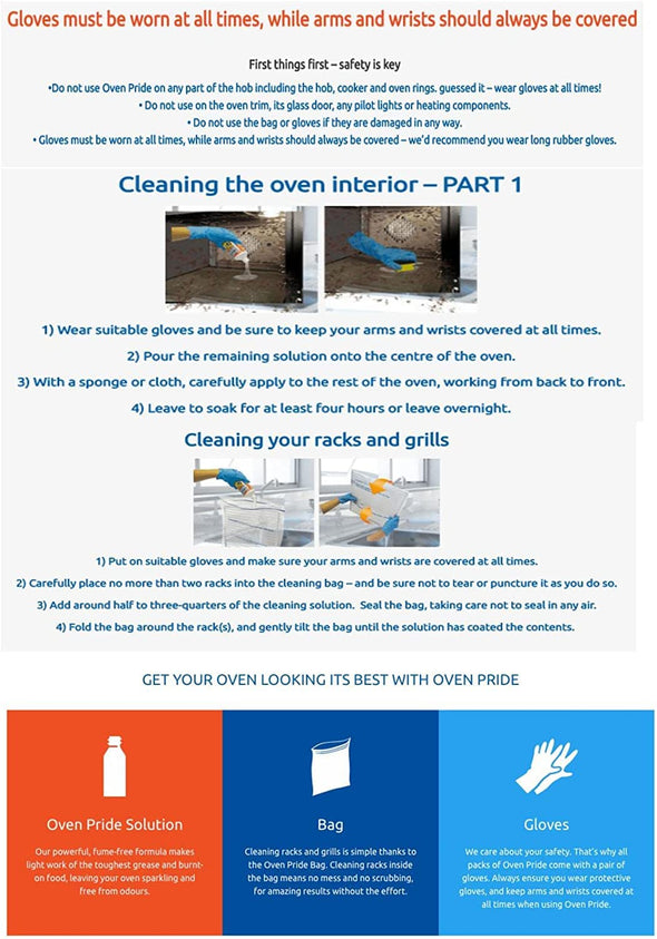 OVEN PRIDE 2 X Complete Oven Cleaning Kit 500ml Includes Bag for Cleaning Oven Racks