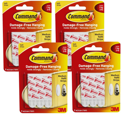 3M Command Medium Mounting / Replacement Strips Pack of 9 Medium Strips