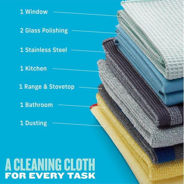 E-Cloth Home Cleaning Set, Assorted Colours, 8 Cloth Set