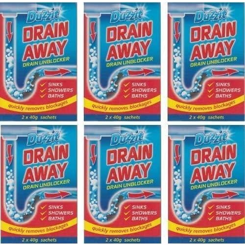6 x Boxes Of Duzzit Drain Away - 2 x 40g Sachets Sink Drain Unblocker - Quailitas Limited