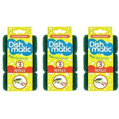 9 x Dishmatic Heavy Duty Green Refill Sponges Cleaning Scourer - Quailitas Limited