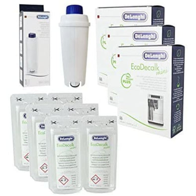 DELONGHI Eco Decalk Natural Coffee Machine Descaler Solution + Water Filter (Pack of 6 x 100 ml + 1 x Filter - Fits EC800, ECAM and BCO400 series) - Quailitas Limited